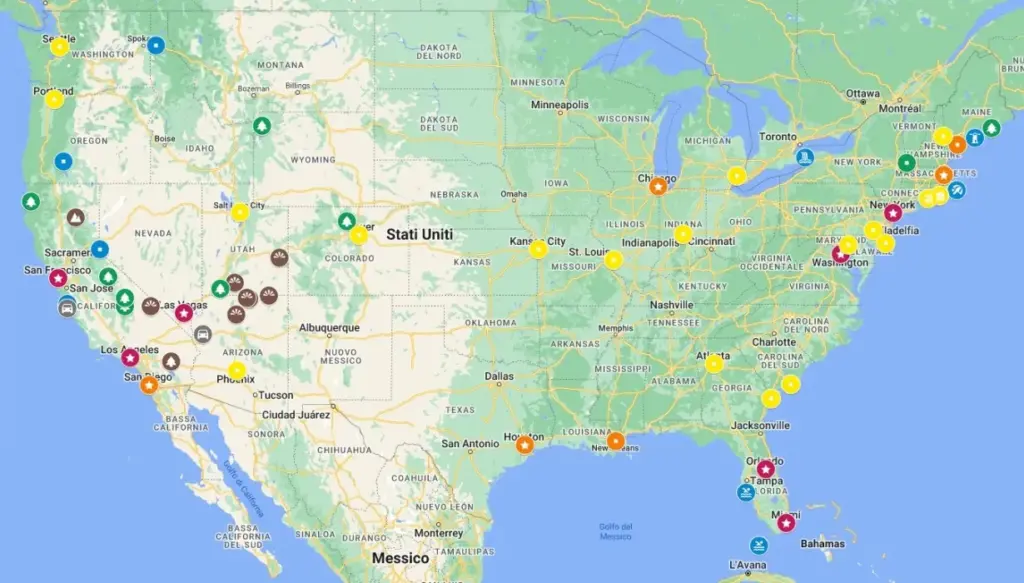 mappa dei luoghi più belli e interessanti degli Stati Uniti