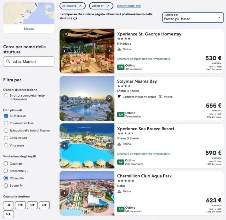 esempio pacchetti vacanza volo+hotel Sharm el Sheikh