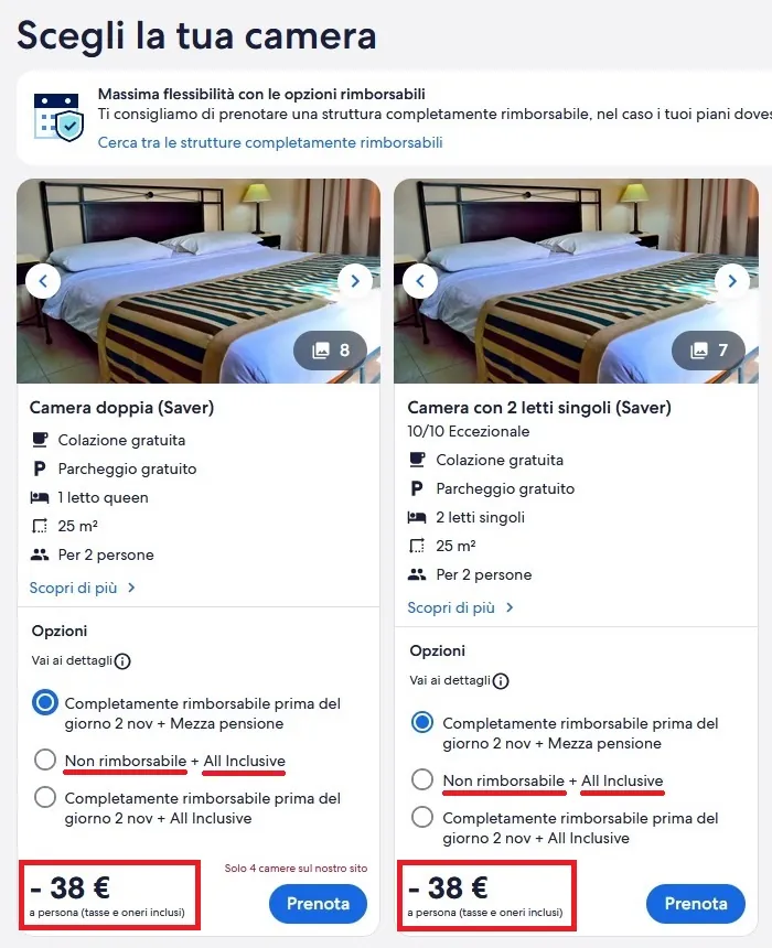 esempio pacchetti vacanza volo+hotel Sharm el Sheikh scelta camera