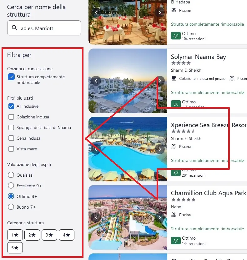 pacchetti volo hotel Expedia filtri risultati