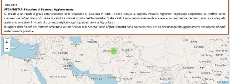 sconsiglio Farnesina Afghanistan 2021