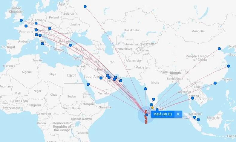 mappa voli Maldive